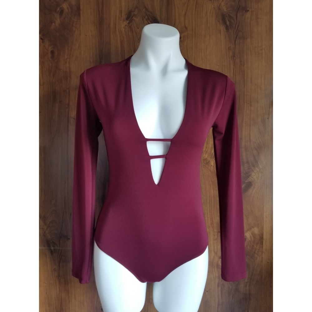 Forever 21 Maroon Long Sleeve Bodysuit